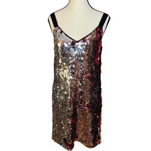 Tanya Taylor Two Tone Becca Sequin Mini Shift Dress 2 NEW Pink Silver Metallic